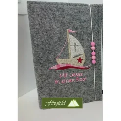 Gotteslobhülle mit Boot - Gummikordel und Perlen