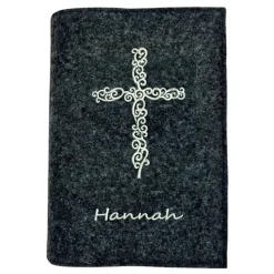 Gotteslobhülle Ornamentkreuz Name personalisiert. Filz vegan K115