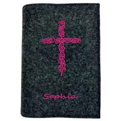 Gotteslobhülle Ornamentkreuz Name personalisiert. Filz vegan K115