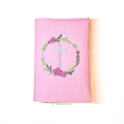 Gotteslobhülle, roas Filz mit mit Kreuz und Blütenkranz