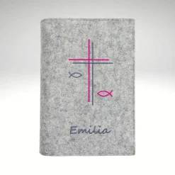 Gotteslobhülle Wollfilz DoppelKreuz Fische Name personalisiert Filz