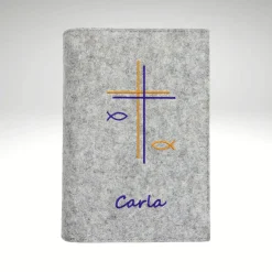 Gotteslobhülle Wollfilz DoppelKreuz Fische Name personalisiert Filz