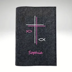 Gotteslobhülle Wollfilz DoppelKreuz Fische Name personalisiert Filz