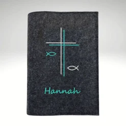 Gotteslobhülle Wollfilz DoppelKreuz Fische Name personalisiert Filz