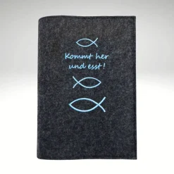 Gotteslobhülle Wollfilz *Kommt her und esst* Ichtys Fisch Filz