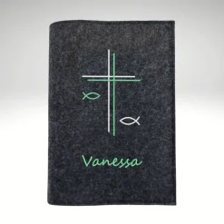 Gotteslobhülle Wollfilz Kreuz Fische Name personalisiert Filz