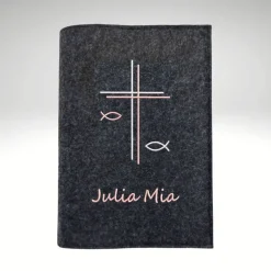 Gotteslobhülle Wollfilz Kreuz Fische Name personalisiert Filz