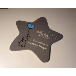 Grabdeko für Sternenkind | wetterfester personalisierter Stern mit Elefant | kindgerechte Grabgestaltung
