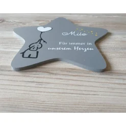 Grabdeko für Sternenkind | wetterfester personalisierter Stern mit Elefant | kindgerechte Grabgestaltung