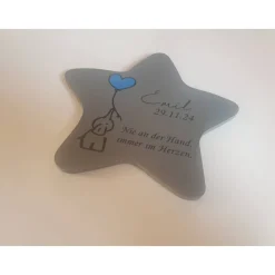 Grabdeko für Sternenkind | wetterfester personalisierter Stern mit Elefant | kindgerechte Grabgestaltung
