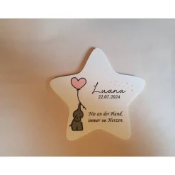 Grabdeko für Sternenkind | wetterfester personalisierter Stern mit Elefant | kindgerechte Grabgestaltung