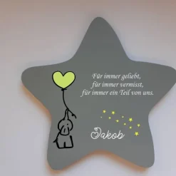 Grabdeko für Sternenkind | wetterfester personalisierter Stern mit Elefant | kindgerechte Grabgestaltung