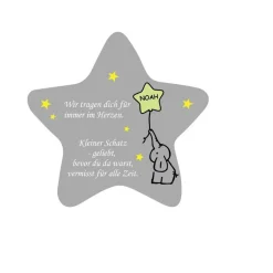 Grabdeko für Sternenkind | wetterfester personalisierter Stern mit Elefant | kindgerechte Grabgestaltung