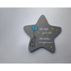 Grabdeko für Sternenkind | wetterfester personalisierter Stern mit Elefant | kindgerechte Grabgestaltung