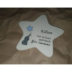 Grabdeko für Sternenkind | wetterfester personalisierter Stern mit Elefant | kindgerechte Grabgestaltung
