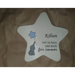 Grabdeko für Sternenkind | wetterfester personalisierter Stern mit Elefant | kindgerechte Grabgestaltung