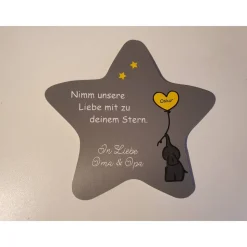 Grabdeko für Sternenkind | wetterfester personalisierter Stern mit Elefant | kindgerechte Grabgestaltung