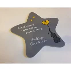 Grabdeko für Sternenkind | wetterfester personalisierter Stern mit Elefant | kindgerechte Grabgestaltung