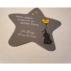 Grabdeko für Sternenkind | wetterfester personalisierter Stern mit Elefant | kindgerechte Grabgestaltung