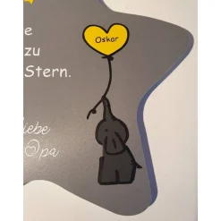 Grabdeko für Sternenkind | wetterfester personalisierter Stern mit Elefant | kindgerechte Grabgestaltung