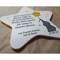 Grabdeko für Sternenkind | wetterfester personalisierter Stern mit Elefant | kindgerechte Grabgestaltung