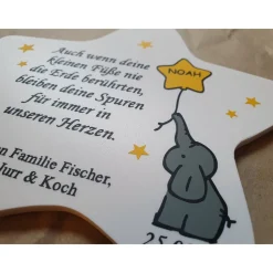 Grabdeko für Sternenkind | wetterfester personalisierter Stern mit Elefant | kindgerechte Grabgestaltung