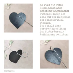 Grabdekoration, Schiefer-Herz mit Rosen-Motiv, Grabschmuck mit Wunschtext, Grabschild, personalisierbar