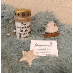 Grabkerze - "Der Regenbogen ist ein Lächeln des Himmels".
