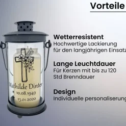 Grablaterne individuell gestaltet, Trauerlicht, Erinnerungslaterene, Grablicht