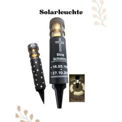 Grablicht Solar Kreutz, Personalisiert,Sterne mit Herzen, Gedenklicht, Trauerlicht, Erinnerungslicht, Grab