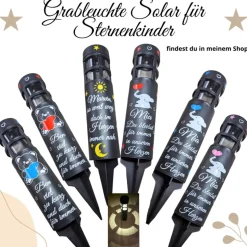 Grablicht Solar, Personalisiert, Gedenklicht, Trauerlicht, Erinnerungslicht, Grabdekoration