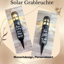Grablicht Solar Pusteblume, Personalisiert, Wunschdesign,  Gedenklicht, Trauerlicht, Erinnerungslicht, Grab