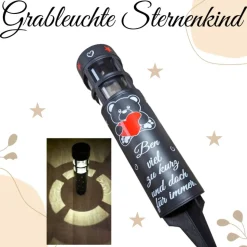 Grablicht Solar Sternenkind Bärchen, Personalisiert, Kerze, Gedenklicht, Trauerlicht, Erinnerungslicht, Grab