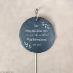 Grabschmuck, Grabdekoration für Urnengrab, Trauergeschenk, Gedenktafel aus Schiefer mit Trauerspruch, Schild mit Erdstab