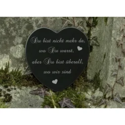 Grabschmuck Herz Marmor Trauerspruch Du bist nicht mehr da - Gedenkstein mit feiner Gravur