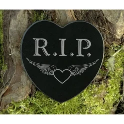 Grabschmuck R.I.P. Herz Gravur Gedenkstein - Engelsflügel auf schwarzem Marmor - Grabdekoration