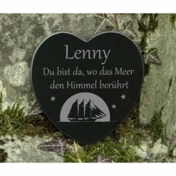 Grabschmuck Segelschiff Spruch + Gravur Name Marmor  - maritime Grabdekoration