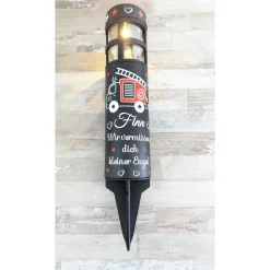 Grabschmuck Solarleuchte personalisiert mit süßen Feuerwehrauto Motiv, grableuchte solar sternenkind