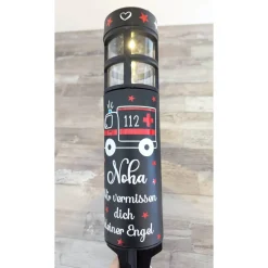 Grabschmuck Solarleuchte personalisiert mit süßen Krankenwagen Motiv, grableuchte solar sternenkind