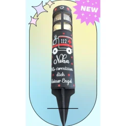 Grabschmuck Solarleuchte personalisiert mit süßen Krankenwagen Motiv, grableuchte solar sternenkind