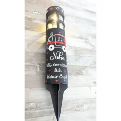 Grabschmuck Solarleuchte personalisiert mit süßen Krankenwagen Motiv, grableuchte solar sternenkind