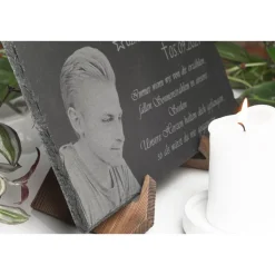 Grabstein & Gedenktafel aus Schiefer 30x20cm – Personalisierte Wunschgravur & Fotogravur