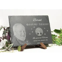 Grabstein/Gedenktafel aus Schiefer 30x20cm mit Wunschgravur – Persönlicher Grabschmuck & Fotogravur