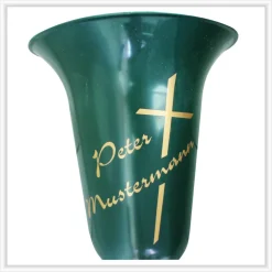 Grabvase Friedhofsvase "Tuba" mit Namen und Kreuz Motiv Grabvase mit Beschriftung