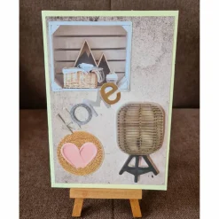 Gratulationskarte " Home " Regal , Herz , Lampe