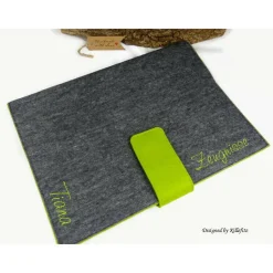 graue Zeugnismappe mit Namen für Jungen und Mädchen, Geschenk Einschulung