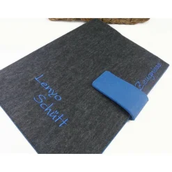 graue Zeugnismappe mit Namen für Jungen und Mädchen, Geschenk Einschulung