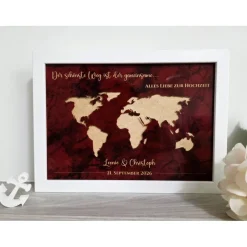 graviertes Hochzeitsgeschenk - Motiv: Weltkarte - der schönste Weg
