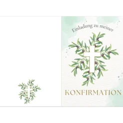 Grünes Konfirmationseinladungskarten-Set 10er-Pack, Konfirmationskarte mit Olivenzweigen, Einladung Konfirmation