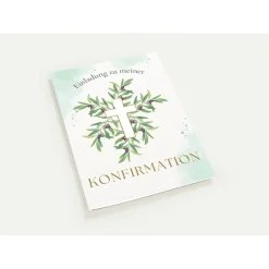 Grünes Konfirmationseinladungskarten-Set 10er-Pack, Konfirmationskarte mit Olivenzweigen, Einladung Konfirmation